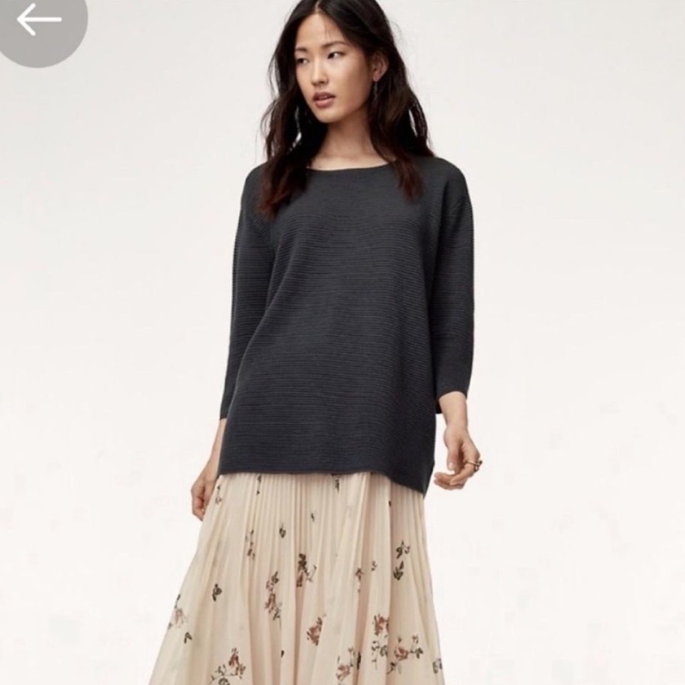 Aritzia Wilfred Blanchard Ribbed Silk & Cotton Sweater Charcoal-xsmall